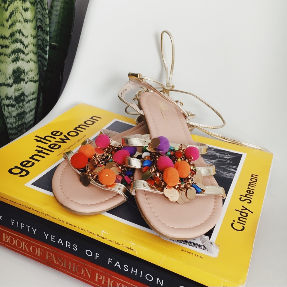 ASOS Frenzy Pom Pom Flat Sandal